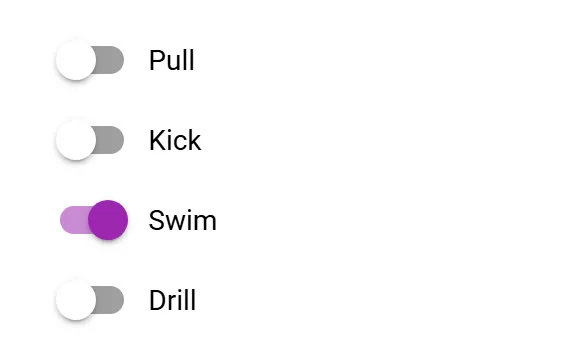 Toggling pull, kick, swim and drill exercise types