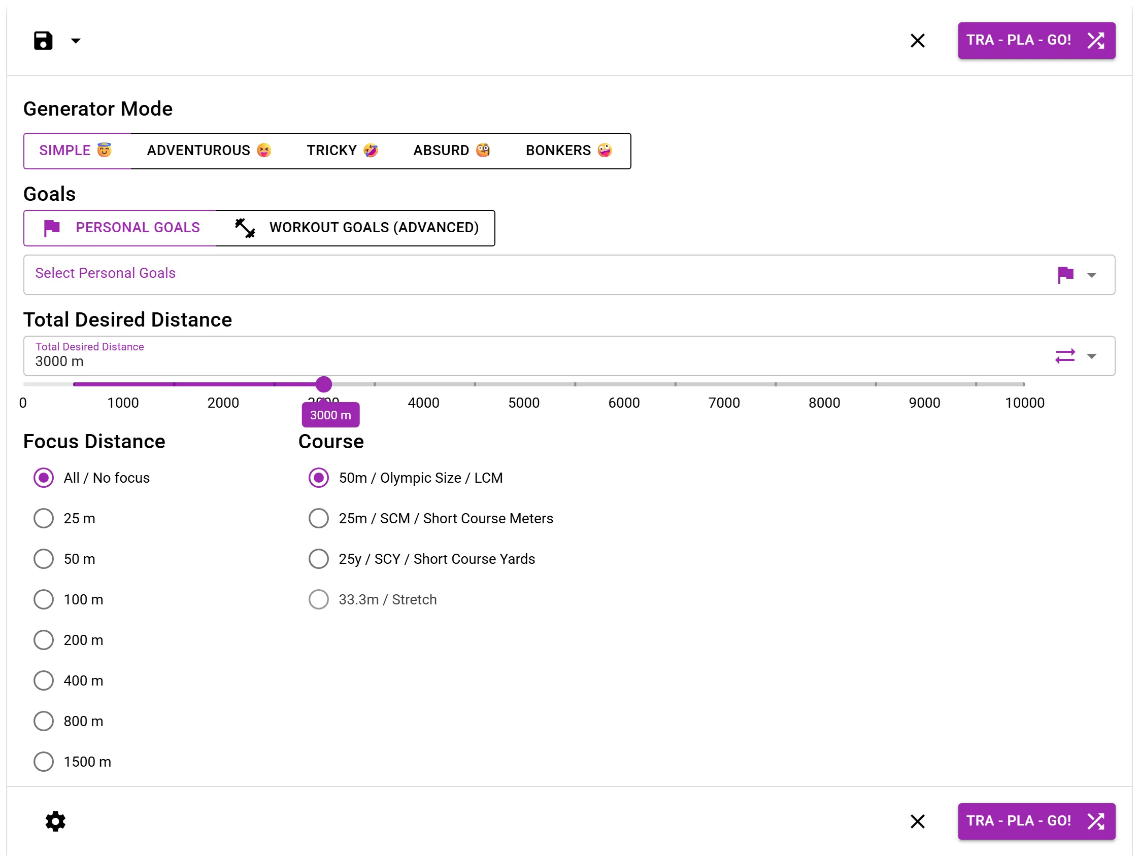 Tour of the TraPlaGo plan settings dialog